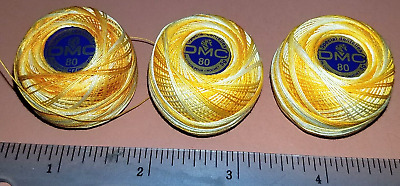 3 bolas de hilo tatuado DMC variado naranja-amarillo #90/108 talla 80 5 gramos cada una