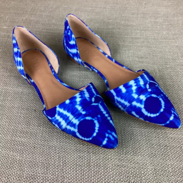 J.Crew Blue & White Tie-Dye Zoe D'Orsay Shoes Pointed Toe Flats Women’s Size 8