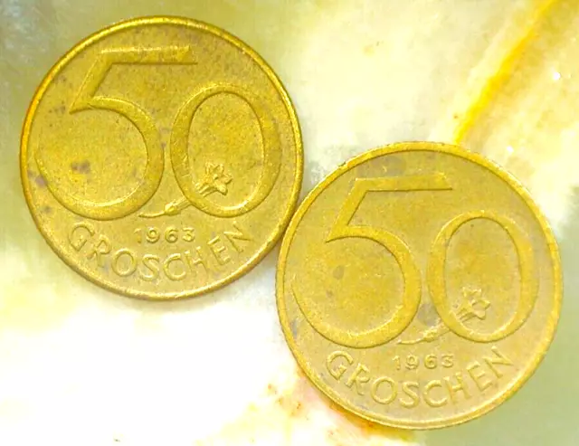 Austria 50 Groschen Coin Lot (2) 1963 World Coin Collection💸Fast Shipping!