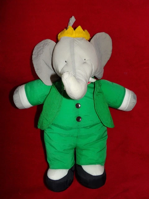 Peluche doudou Babar Marque Idéal Loisirs Gris vert toile parachute 36 CM