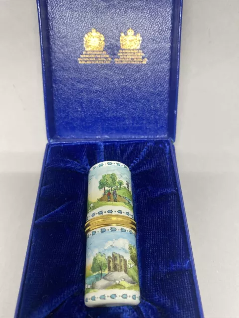 VINTAGE HALCYON DAYS Enamels Divided Cylindrical Needle Box - Made in ...