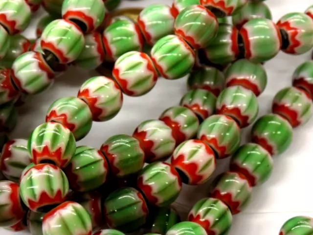 Rare Pickle Red / Rare Chevron Trade Beads African Style  ( READ )  Bin 88 #B