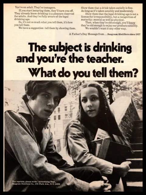 1970 Seagram's Father's Day "What Do You Tell Kids About Drinking?" Print Ad