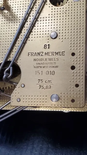 Vintage 81 Franz Hermle 151-010 75cm Chime Clock Movement Parts Or Repairs