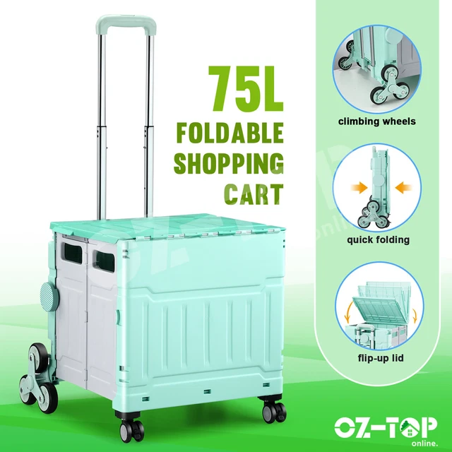 75L Shopping Trolley Cart Foldable Market Grocery Luggage Basket Crate Portable
