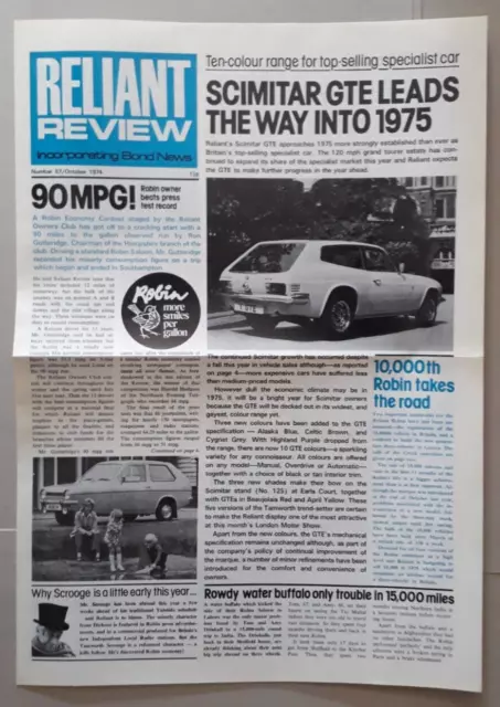 Reliant Review Newspaper Inc. Bond News Brochure October 1974 - No. 67