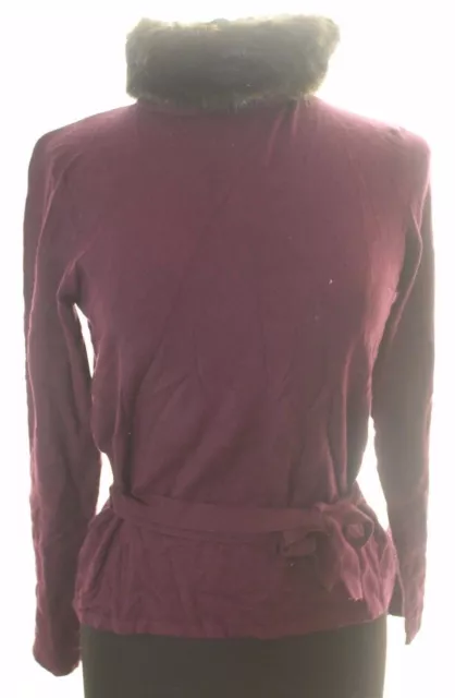 FL Malik Sweater Sz M Wine Burgundy Faux Fur Button Off Collar Mockneck Womens