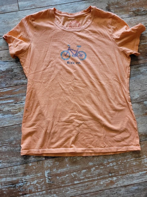 Womens Size M medium Life Is Good Classic Fit Orange Ride On T-shirt
