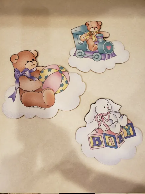 Teddy Bear Wall Hangings Baby's Room Lucy Rigg Daisy Kingdom 1995 Vintage Set /3