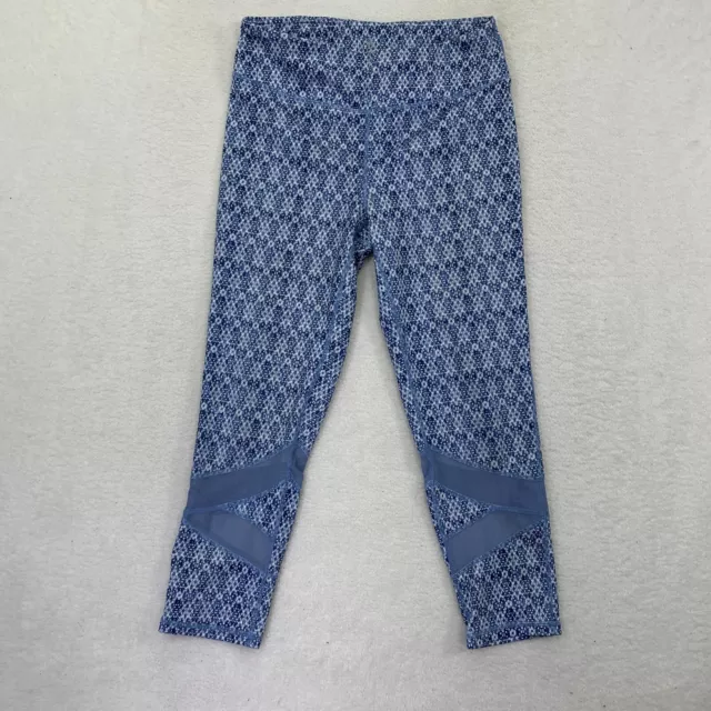 GAIAM BLUE FLORAL PRINT Stretch Knit CRISS CROSS CUT-OUT Cropped LEGGINGS  Sz L $12.80 - PicClick