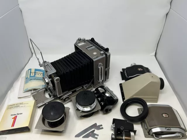 Linhof super technica IV 4x5 camera with multiple accessories and lenses