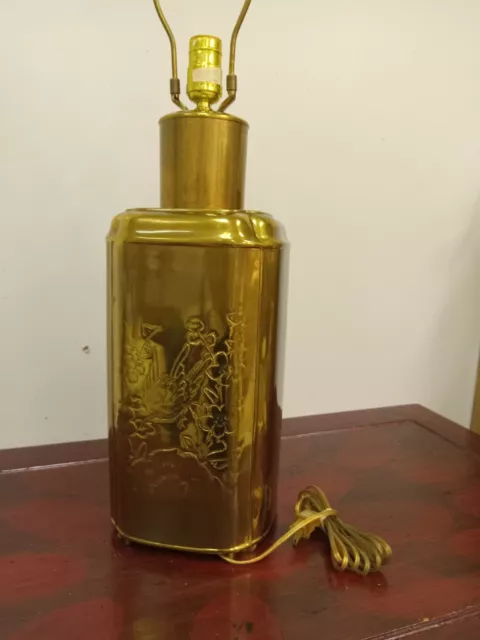 Vintage Frederick Cooper Asian Chinoiserie Brass Tea Canister Table Lamp