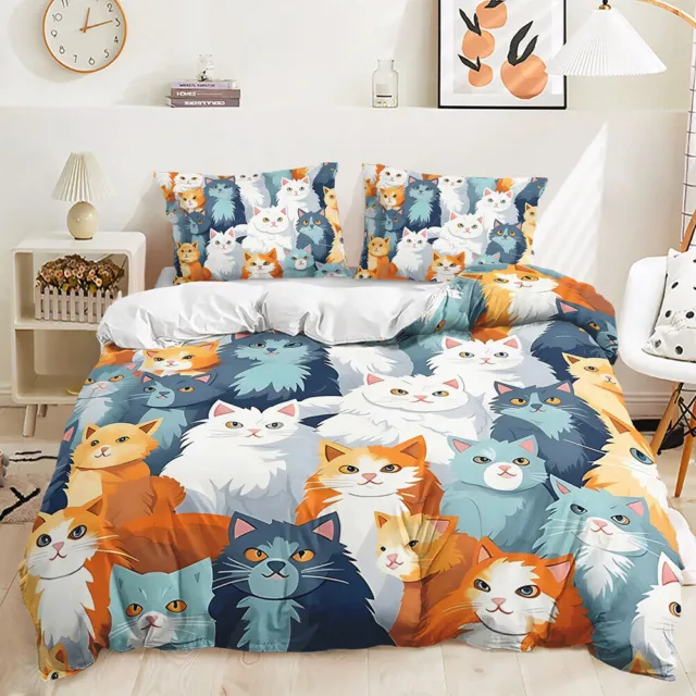 Pet Stacked Paintings Cat Dog Cartoon Lovely Animal Print Duvet Quilt Cover Set 2