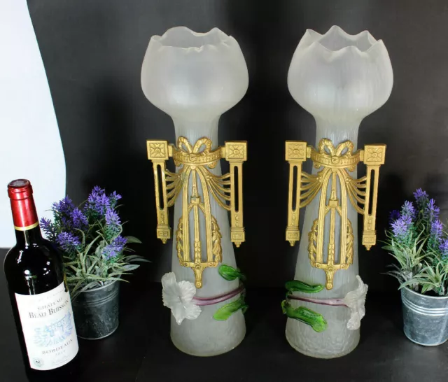 Art nouveau Kralik glass Floral Vases Rare