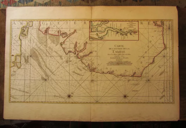 1693 Jaillot Thames East Coast London Kent Essex Norfolk Antique Map Sea Chart