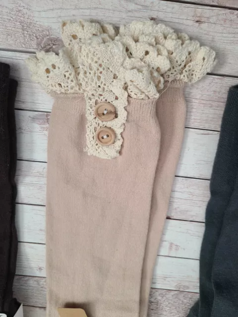 NEUF Bottes femme sur le genou 3 paires 4-10 gris marron et dentelle crème 3