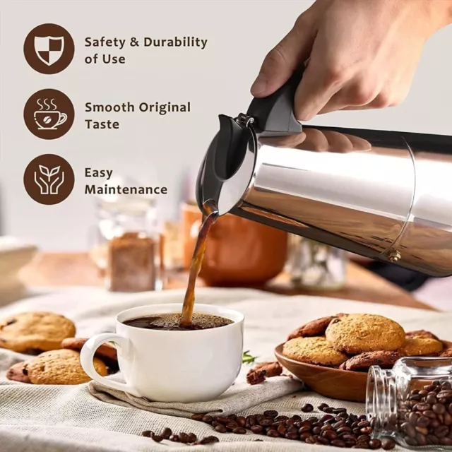 4-12 Cup Espresso Maker Cup Stove Top Coffee Percolator Moka Pot Stainless Steel 3