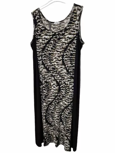 Calvin Klein Plus Size 3X Maxi Dress Stretchy Animal Print Slimming Black Sides