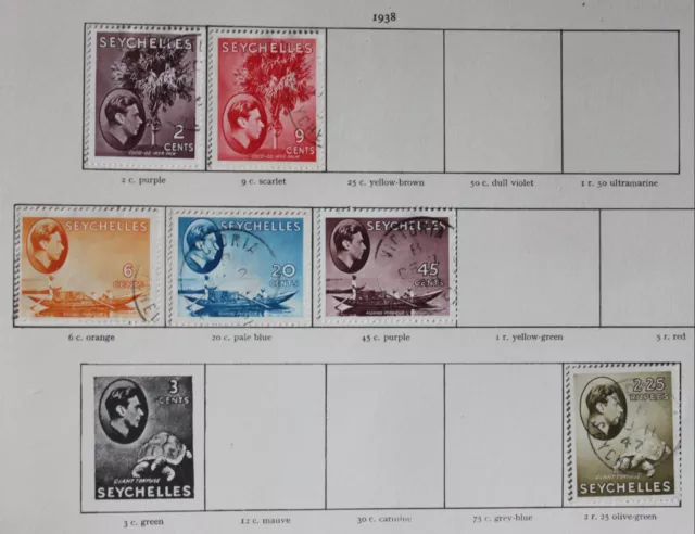 Seychelles KGVI 1938-1949 Set parti definitive 2,25R (17) SG135-148 finemente usato