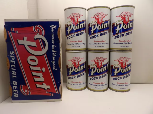 6 Pack Point Bock Straight Steel Pull Tab Empty Beer Can Stevens Point Wisconsin