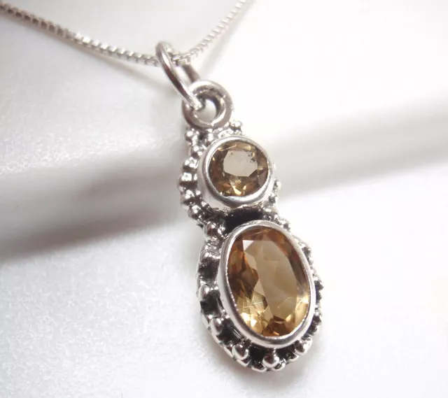 Faceted Citrine Double Gem 925 Sterling Silver Pendant Very Small