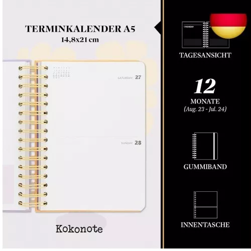 Kokonote Planer 2023 2024 Kalender 2024 Buchkalender Peace of Mind Schulplaner 2