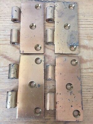 Lot of 4 Vtg Copper Steel Primitive Rustic Single Side Door Hinges 3.5" x 1.5"