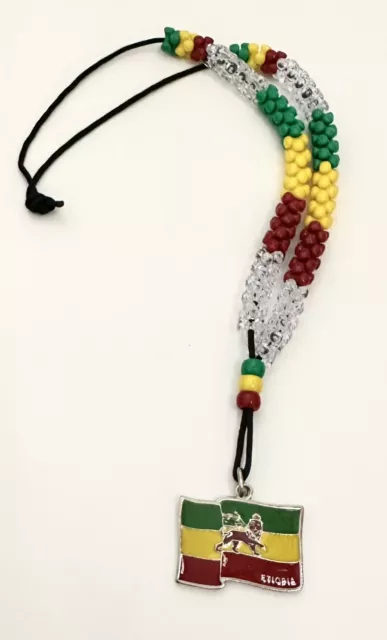 Rasta Lion Of Judah Flag Beaded Necklace Hand Assembled Red/Green/Yellow Color