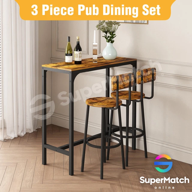 3PCS Dining Table Set 2 Stools Metal High Bar Table Stool Set Kitchen Cafe Pub