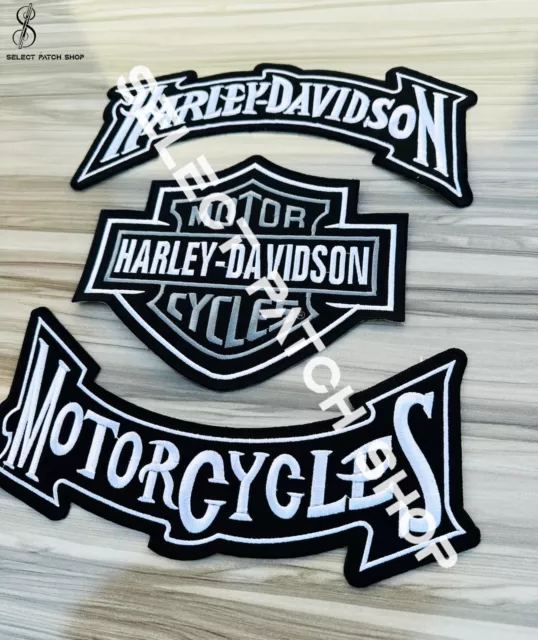 Harley Davidson Classic Grey Logo Jacket Back Patch 12" large Rockers Patch Set