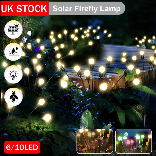 6/10 LED Solar Powered Firefly Swaying Lawn Lights Outdoor Garden Landscape Lamp