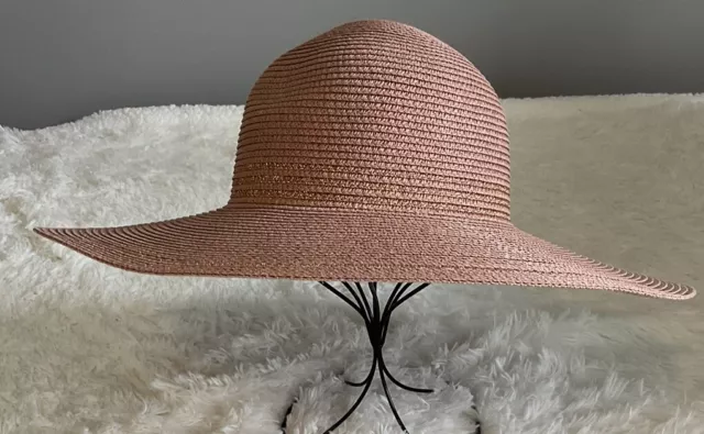 David & Young Rose Gold Foldable Straw Sun Hat Packable 4.5” Wide Brim OS