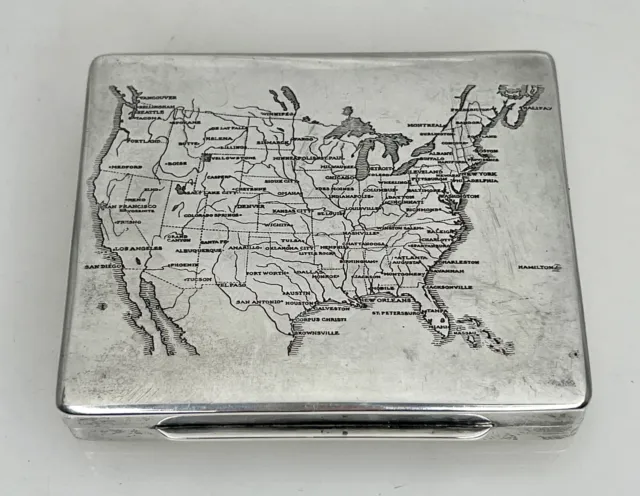 Thomae Vintage Sterling Silver Cigarette Case Box with Map - 90803