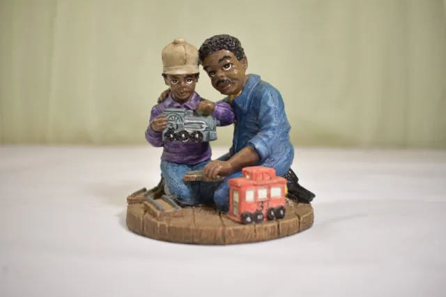Vtg Young's Inc. Dad and Son With Model Train  African American Resin Figurine