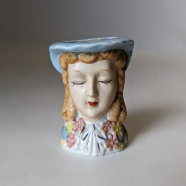 Mini Lady Head Bud Vase Porcelain Japan Vintage Cottagecore Blue Pink Gold White