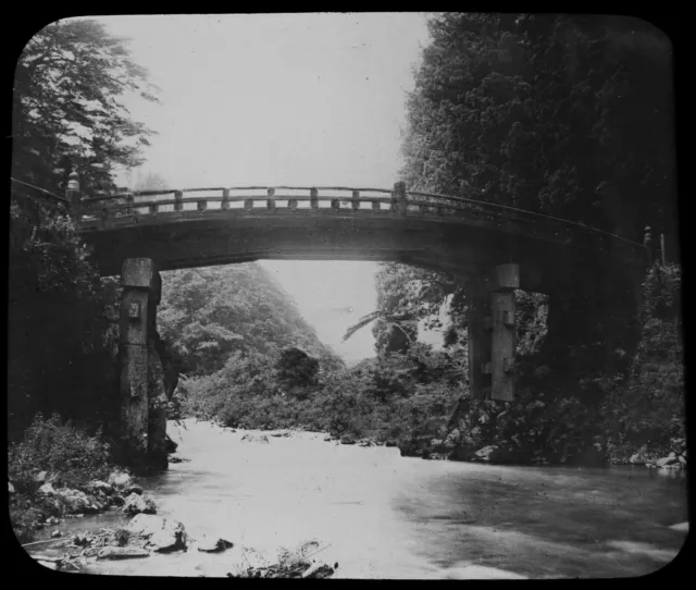 ANTIQUE Magic Lantern Slide THE SACRED BRIDGE NIKKO C1900 PHOTO JAPAN