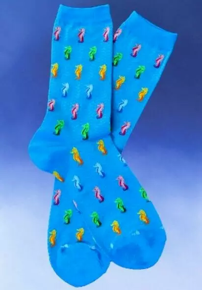 NWT Women's Colorful Seahorse Socks Little Seahorses on Teal Novelty Socks