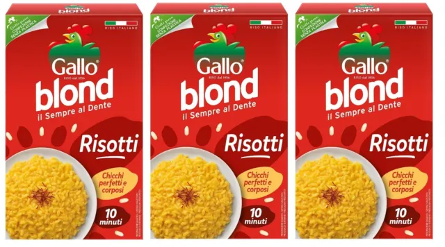 3x Gallo Riso Blond Risotti,100% Italienischer Reis, Ideal für Risottos,1Kg