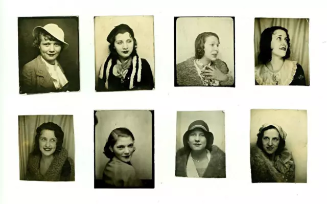 Lot of 8 Vtg 1930s Photo Booth Camera Photos - Very Pretty Glamour Fashion Girls