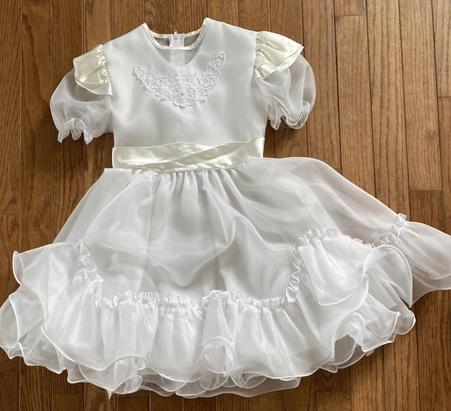Vtg Sugar Plum Circle Dress Size 6x White Ivory Flower Girl Communion Pageant US 2