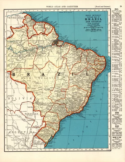 1941 Antique Map of BRAZIL South America Map of Guianas Gallery Wall Art 154