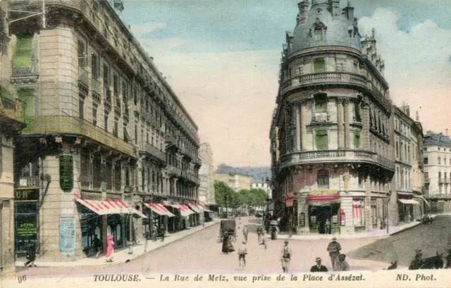 TOULOUSE map La rue de Metz view taken from Place d'Assézat Colorized