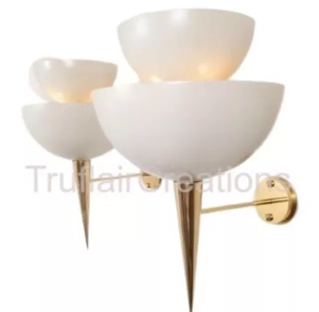 Pair White Cup Sconces Italian Stilnovo Style Mid Century Wall Lights Lamps