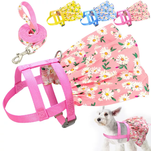 "Fancy Floral Dog Cat Harness Leash Set: Cute Pet Vest & Dress Small Medium Dogs