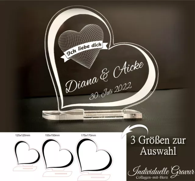 Valentinstag Geschenk Acryl Herz Aufsteller mit Wunschgravur Liebe Hochzeit Paar