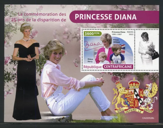 Central Africa 2022 25th Gedenken Von Prinzessin Diana S/S Neuwertig Nh