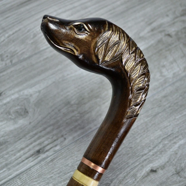 Bastone da passeggio in canna Legno intagliato a mano - Spaniel marrone /...