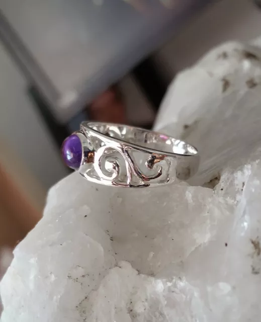 590 Amethyst Spirals Solid 925 Sterling Silver Gemstone Ring sz N/Q/T rrp$80