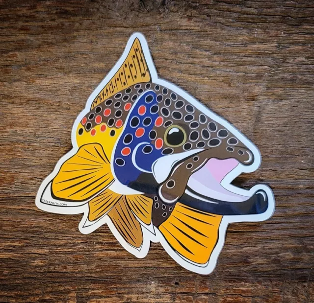 BROWN TROUT Sticker Decal fly fishing Kype char 4" x 4 1/2" glossy weather proof