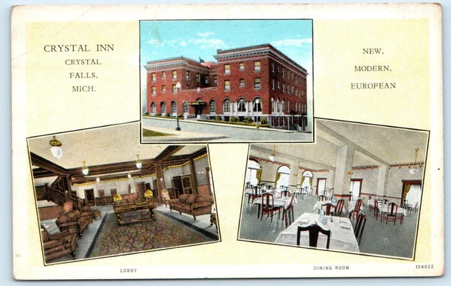 CRYSTAL FALLS, MI Michigan ~ CRYSTAL INN c1920s Roadside Iron County  Postcard
